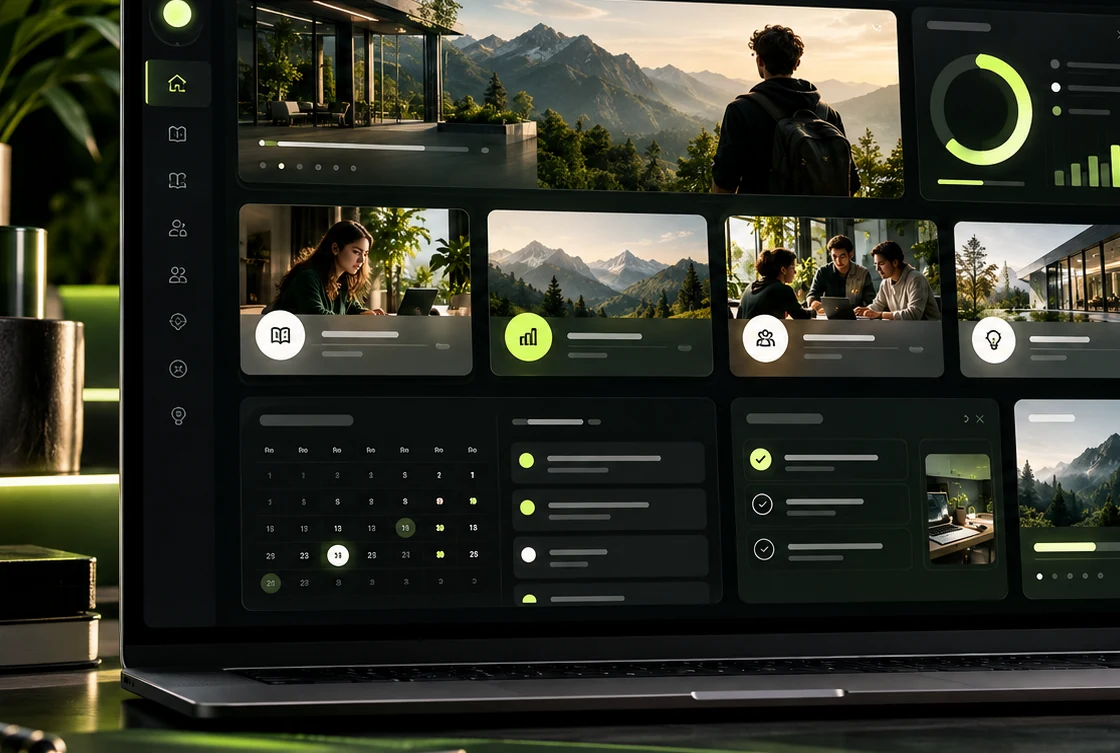 Premium digital learning workspace without embedded text.