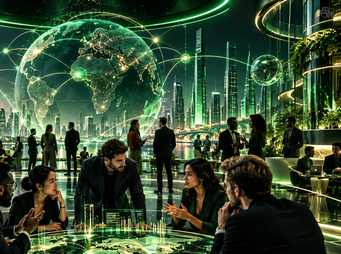 Text-free global online startup event visual.